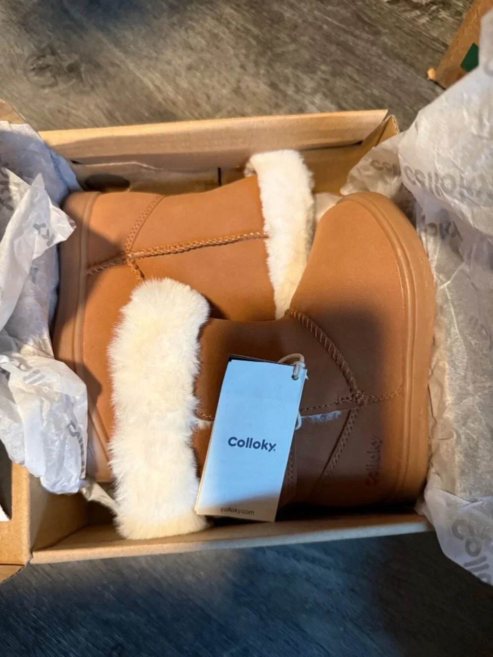 Colloky Walker Boots For Kids With Faux Fur Lining Camel Color Size 6 US